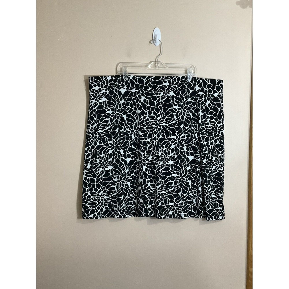 Merona Womens Floral Pencil Skirt Size 4X Black White Knee Length Stretch Career